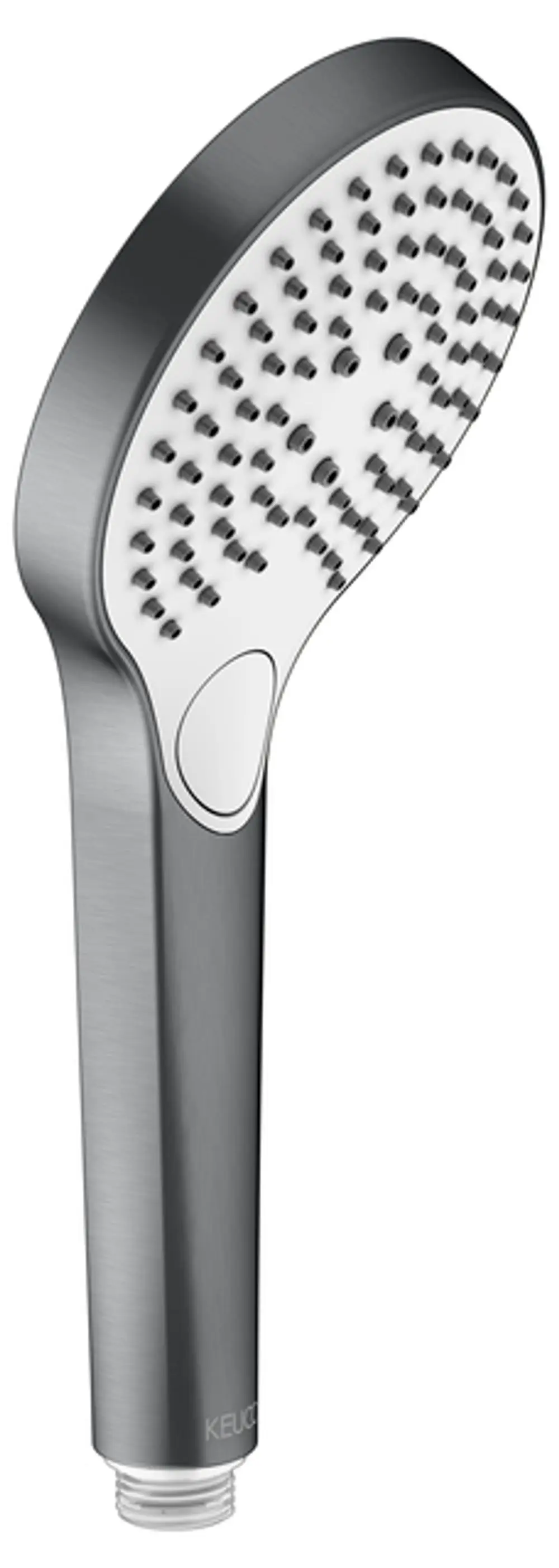 Handbrause mit ergonomischem Design, ausgestattet mit mehreren Strahlarten. Hersteller: Keuco. Oberfläche in Schwarz und Chrom, geeignet für Dusche.